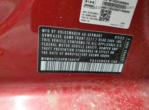 WVWHA7CD4PW108975 2023 VOLKSWAGEN GTI Red Շարժիչի բաժամունքի տեսք