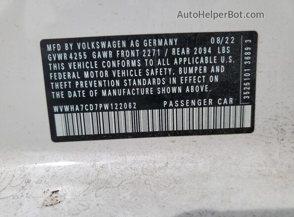 WVWHA7CD7PW122062 2023 VOLKSWAGEN GTI White VIN կոդի պիտակի տեսք