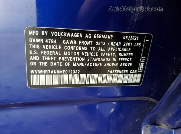 WVWHR7AN0ME012332 2021 VOLKSWAGEN ARTEON Blue Вид підкапотного простору