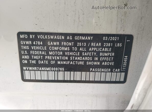 WVWHR7AN5ME009765 2021 VOLKSWAGEN ARTEON White Widok komory silnika