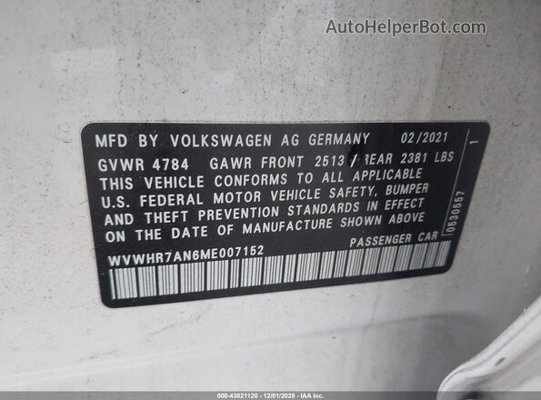 WVWHR7AN6ME007152 2021 VOLKSWAGEN ARTEON Белый Вид подкапотного пространства