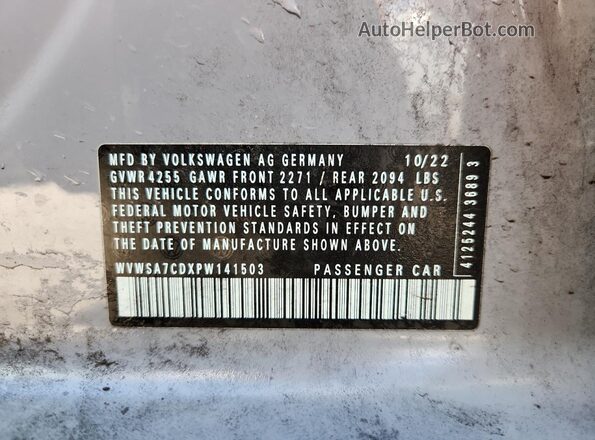 WVWSA7CDXPW141503 2023 VOLKSWAGEN GTI Gray VIN կոդի պիտակի տեսք