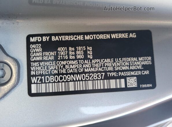 WZ1DB0C09NW052837 2022 TOYOTA SUPRA Silver 