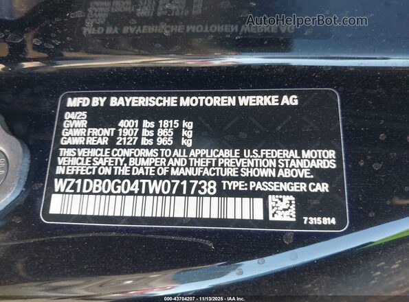 WZ1DB0G04TW071738 2026 TOYOTA GR SUPRA Black 