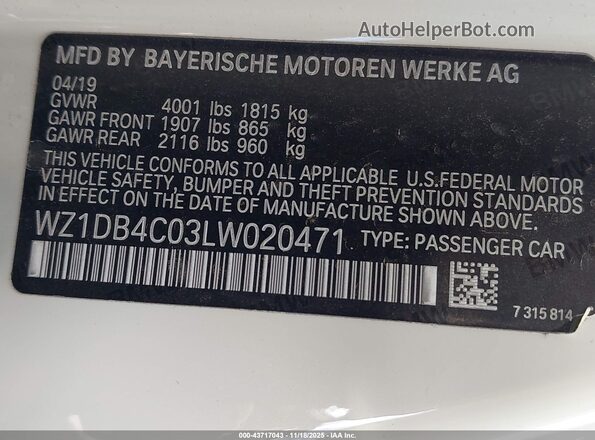 WZ1DB4C03LW020471 2020 TOYOTA GR SUPRA White Engine compartment view