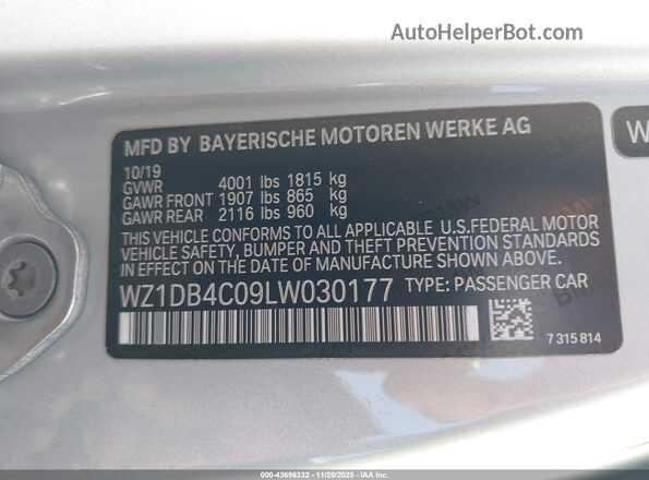 WZ1DB4C09LW030177 2020 TOYOTA GR SUPRA Silver Engine compartment view