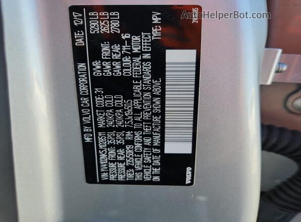 YV4102NK5J1028511 2018 VOLVO V90 Silver VIN sticker view