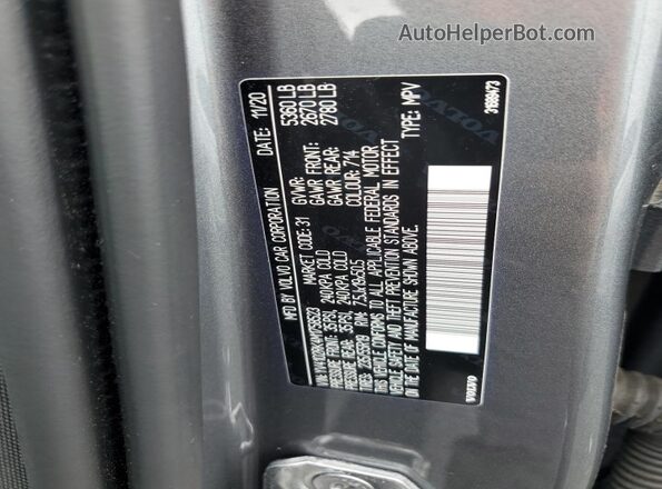 YV4102RK4M1758523 2021 VOLVO XC60 Gray VIN sticker view