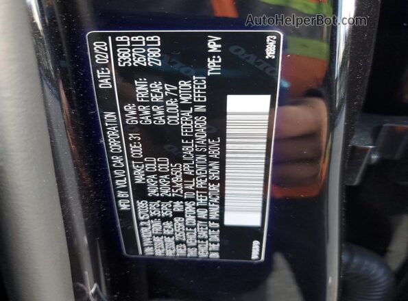 YV4102RL2L1570395 2020 VOLVO XC60 Black VIN կոդի պիտակի տեսք