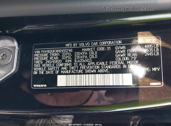 YV4162UKXM2455746 2021 VOLVO XC40 Black 