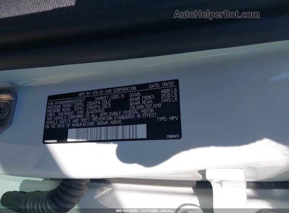 YV4162UMXM2437877 2021 VOLVO XC40 White Շարժիչի բաժամունքի տեսք