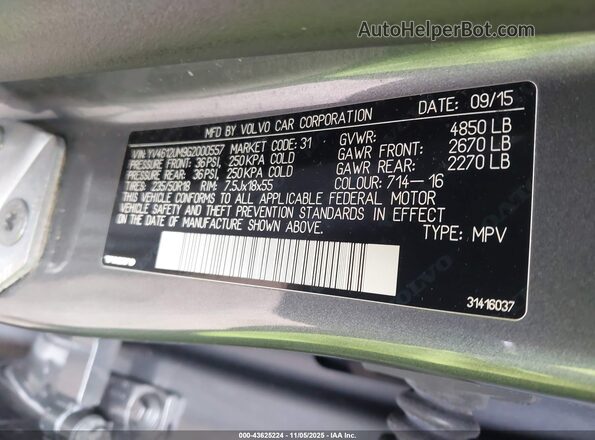 YV4612UM9G2000557 2016 VOLVO S60 CROSS COUNTRY Серый Вид подкапотного пространства