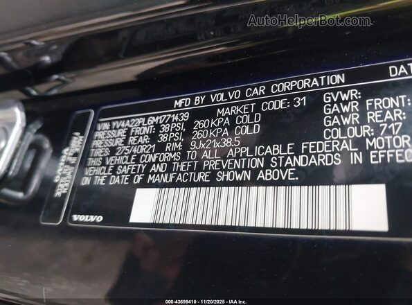 YV4A22PL6M1771439 2021 VOLVO XC90 Black Շարժիչի բաժամունքի տեսք