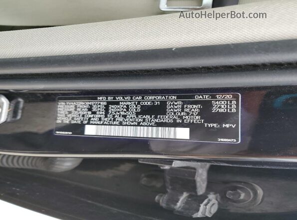 YV4A22RKXM1777166 2021 VOLVO XC60 Black VIN კოდის სტიკერის ხედი