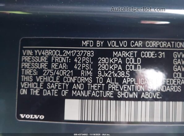 YV4BR0CL2M1737783 2021 VOLVO XC90 RECHARGE PLUG-IN HYBRID Blue Widok komory silnika