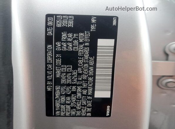 YV4BR0CL7M1684160 2021 VOLVO XC90 Silver Widok wnętrza 360 stopni