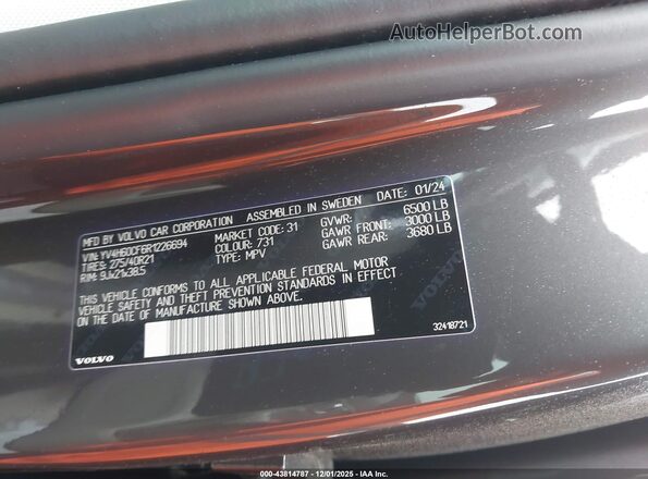 YV4H60CF6R1226694 2024 VOLVO XC90 RECHARGE PLUG-IN HYBRID Серый Вид подкапотного пространства