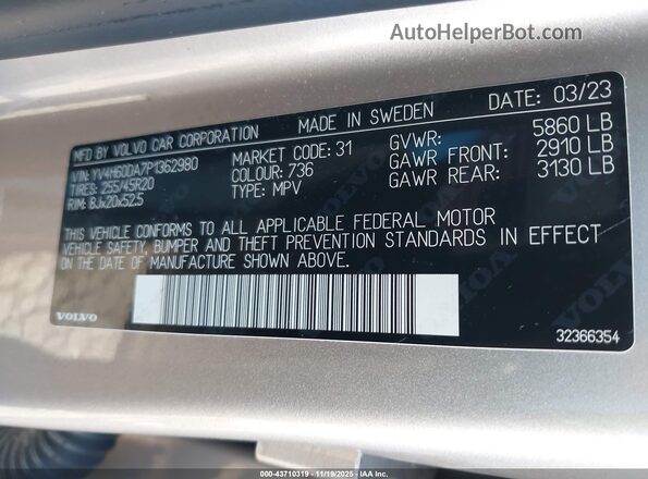 YV4H60DA7P1362980 2023 VOLVO XC60 RECHARGE PLUG-IN HYBRID Beige Widok komory silnika
