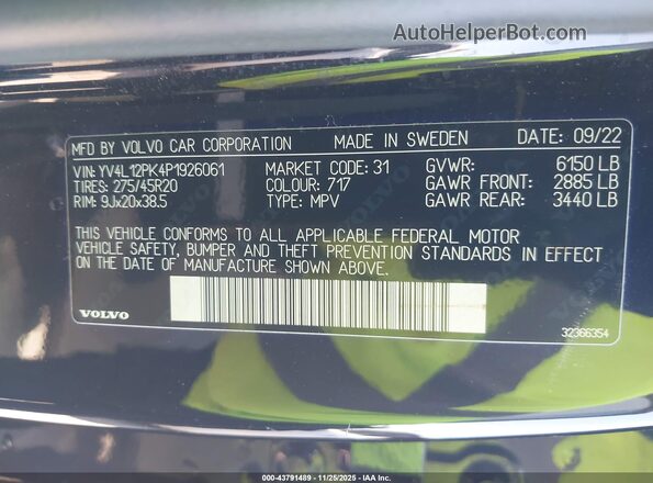 YV4L12PK4P1926061 2023 VOLVO XC90 Black Engine compartment view
