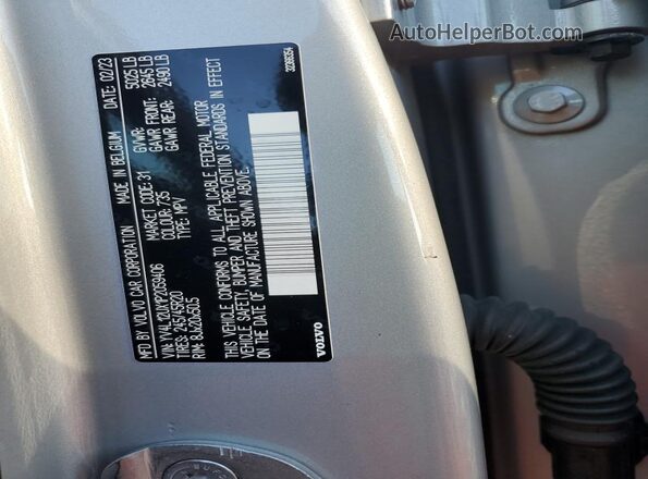 YV4L12UX1P2059406 2023 VOLVO XC40 Silver VIN sticker view