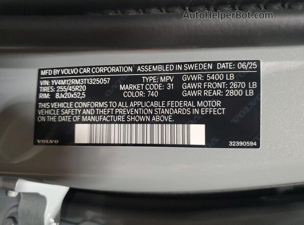 YV4M12RM3T1325057 2026 VOLVO XC60 Blue Widok naklejki z numerem VIN