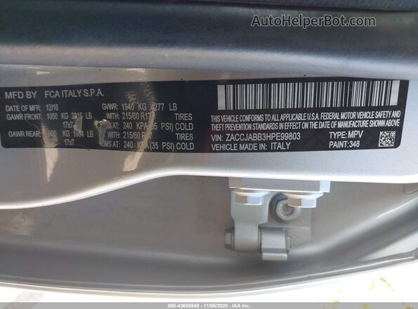 ZACCJABB3HPE99803 2017 JEEP RENEGADE Серебряный Вид подкапотного пространства