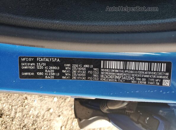 ZACNDFBN6P3A02045 2023 DODGE OTHER Blue Вид наклейки з VIN-кодом