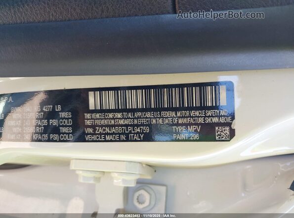 ZACNJABB7LPL94759 2020 JEEP RENEGADE White ძრავის განყოფილების ხედი