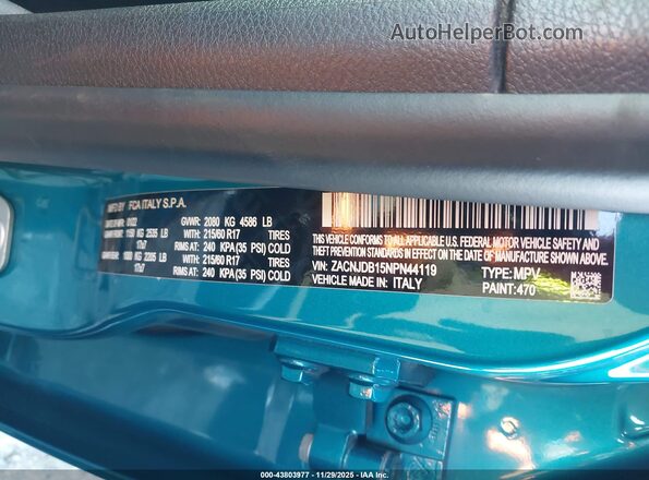 ZACNJDB15NPN44119 2022 JEEP RENEGADE Turquoise Շարժիչի բաժամունքի տեսք