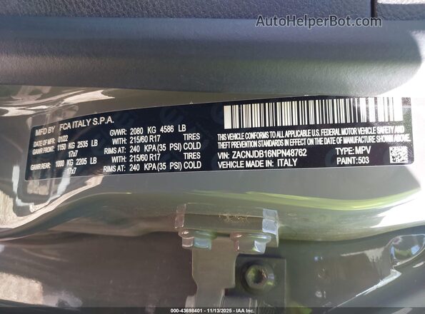ZACNJDB16NPN48762 2022 JEEP RENEGADE Gray Engine compartment view