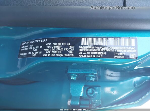 ZACNJDC14MPN23954 2021 JEEP RENEGADE Turquoise Vista del compartimento del motor