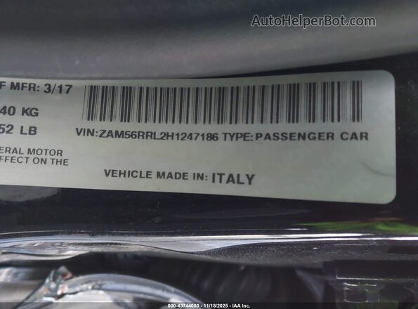 ZAM56RRL2H1247186 2017 MASERATI QUATTROPOR Black Շարժիչի բաժամունքի տեսք