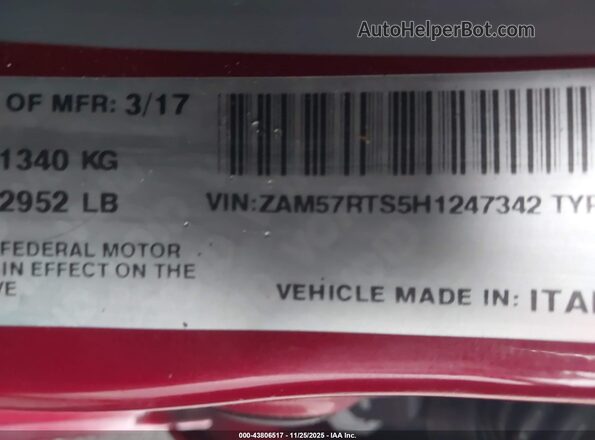 ZAM57RTS5H1247342 2017 MASERATI GHIBLI Красный Вид подкапотного пространства