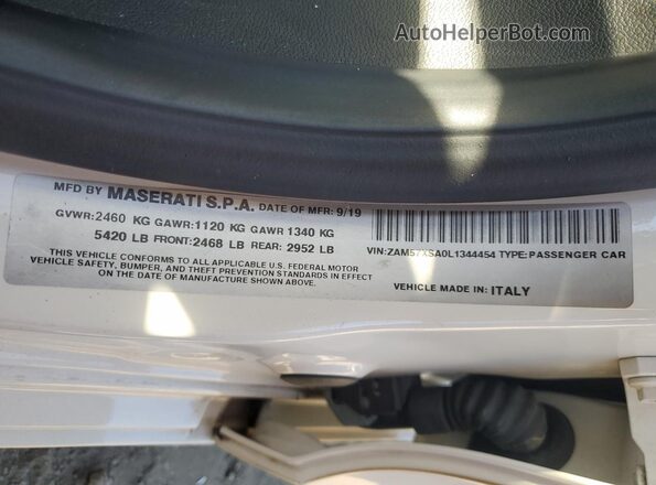 ZAM57XSA0L1344454 2020 MASERATI GHIBLI Белый Вид наклейки с VIN-кодом