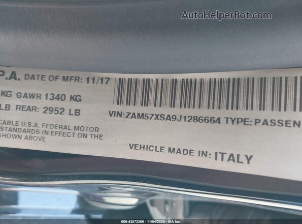 ZAM57XSA9J1286664 2018 MASERATI GHIBLI Black Вид підкапотного простору