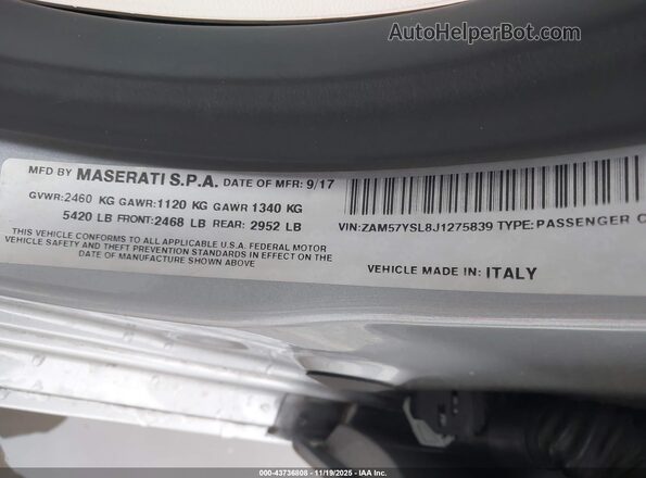 ZAM57YSL8J1275839 2018 MASERATI GHIBLI Beige Widok komory silnika