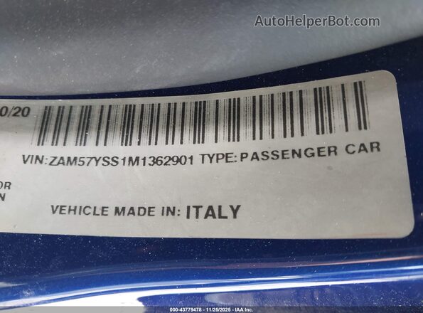 ZAM57YSS1M1362901 2021 MASERATI GHIBLI Blue Vista del compartimento del motor
