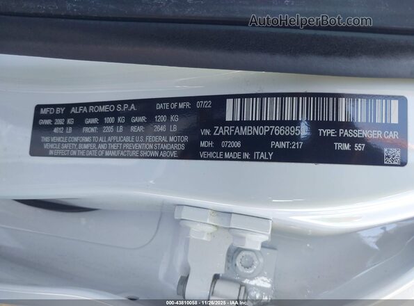 ZARFAMBN0P7668959 2023 ALFA ROMEO GIULIA White Շարժիչի բաժամունքի տեսք