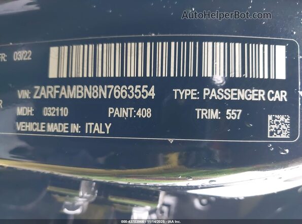 ZARFAMBN8N7663554 2022 ALFA ROMEO GIULIA Черный Вид подкапотного пространства