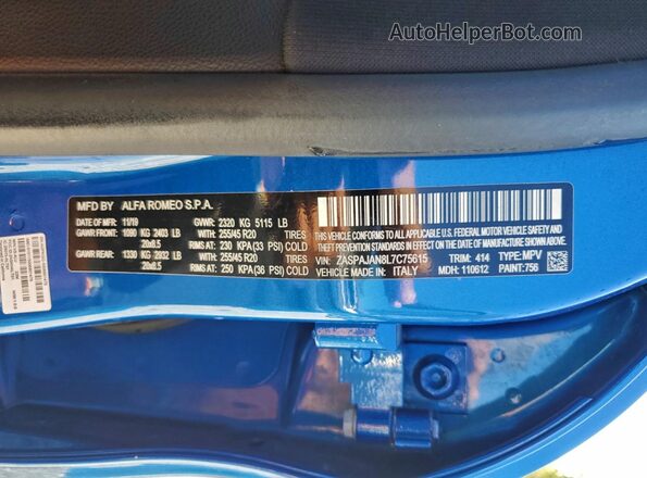 ZASPAJAN8L7C75615 2020 ALFA ROMEO STELVIO Blue Սալոնի 360 աստիճան տեսք