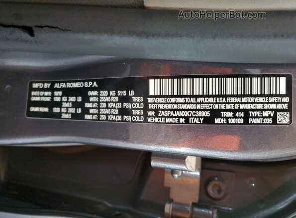 ZASPAJANXK7C38905 2019 ALFA ROMEO STELVIO Gray Вид підкапотного простору