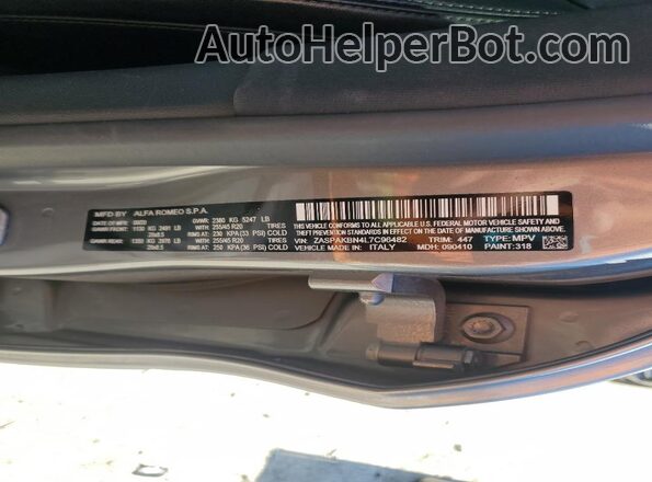 ZASPAKBN4L7C96482 2020 ALFA ROMEO STELVIO Silver Vista de la etiqueta del VIN