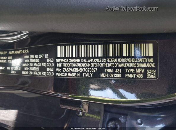 ZASPAKBN6K7C70397 2019 ALFA ROMEO STELVIO Черный Вид подкапотного пространства