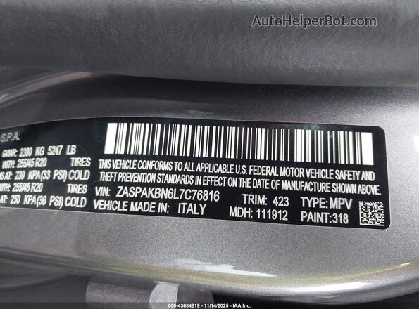 ZASPAKBN6L7C76816 2020 ALFA ROMEO STELVIO Gray Вид підкапотного простору