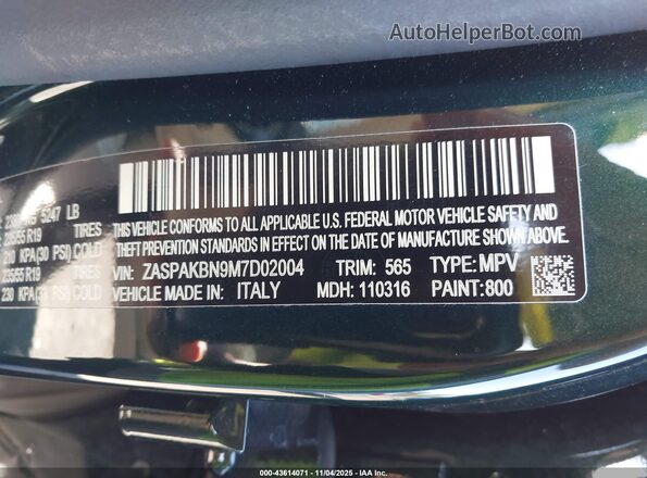 ZASPAKBN9M7D02004 2021 ALFA ROMEO STELVIO Green Вид підкапотного простору