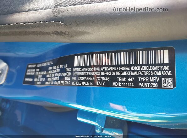 ZASPAKBNXL7C76446 2020 ALFA ROMEO STELVIO Blue Vista del compartimento del motor