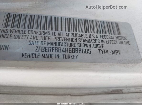 ZFBERFBB4H6G68685 2017 RAM PROMASTER CITY White VIN կոդի պիտակի տեսք
