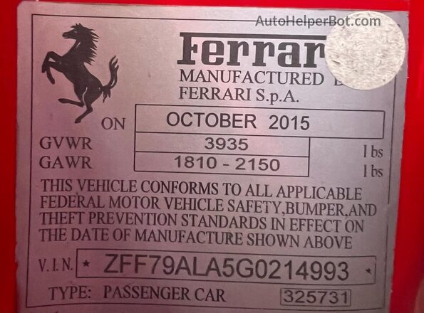 ZFF79ALA5G0214993 2016 FERRARI 488 Red Հետևի նստատեղերի տեսք