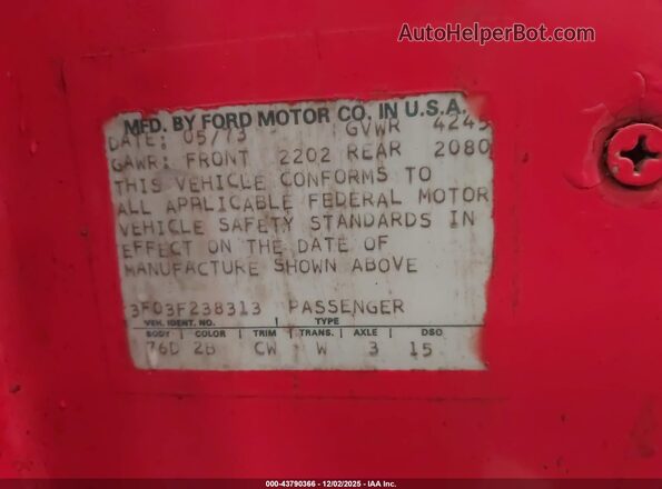 3F03F238313       1973 FORD MUSTANG Красный Вид подкапотного пространства