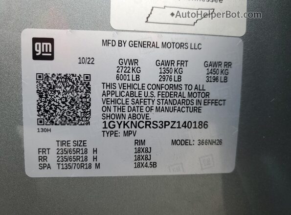 1GYKNCRS3PZ140186 2023 CADILLAC XT5 Gray 